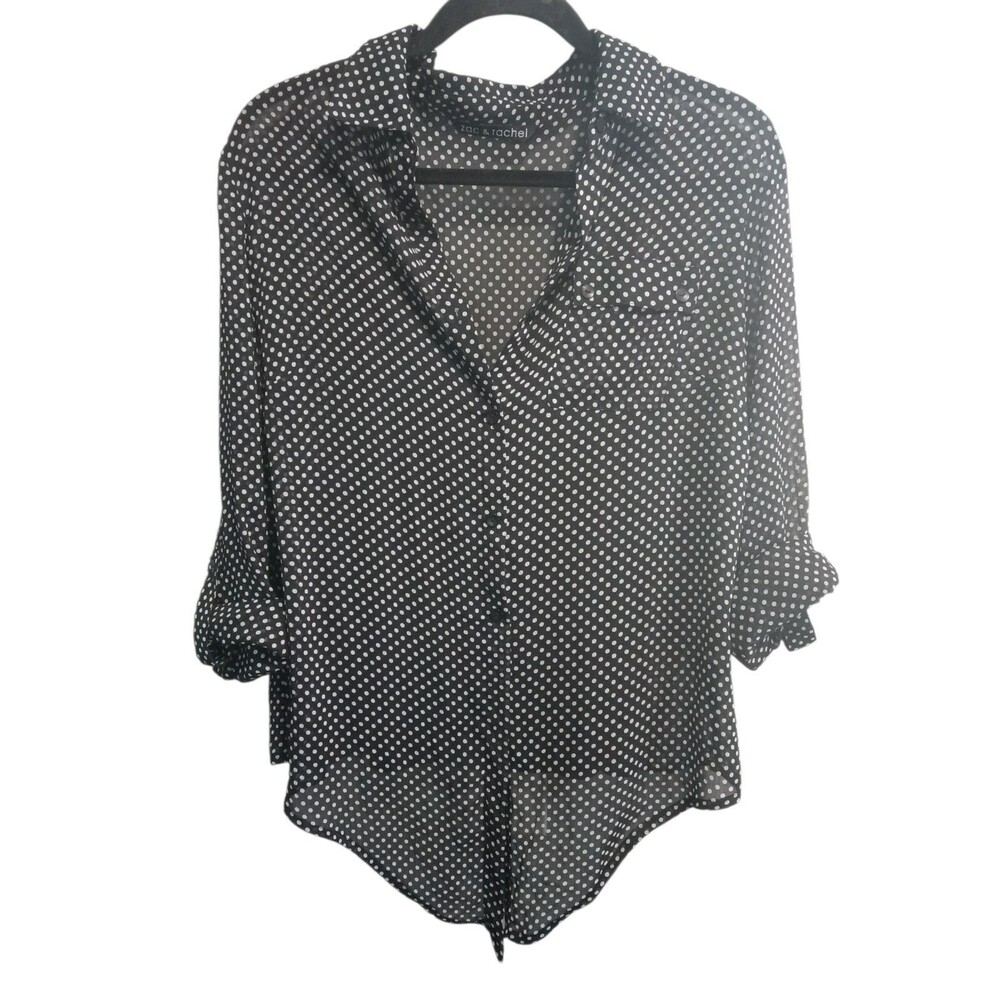 Zac and Rachel Women's Blouse Large Layered Polka-dot Top Lightweight Sheer